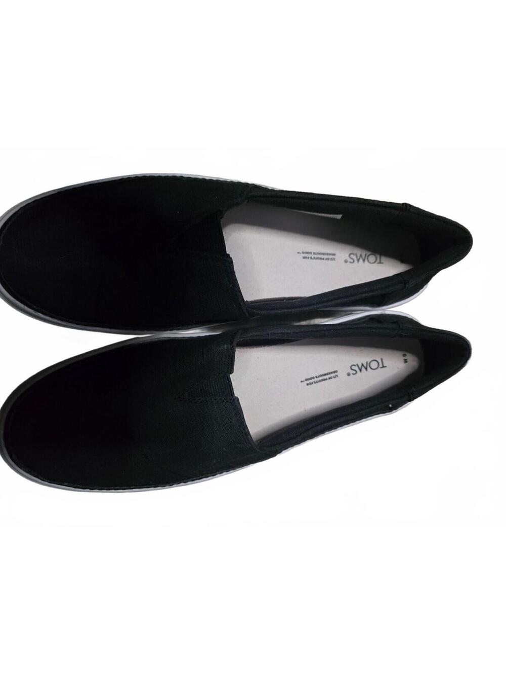 TOMS Black Canvas Slip-On Shoes Women’s Size 9 M White Rubber Sole